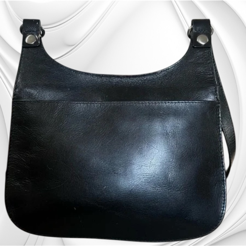 Patricia Nash Black Leather Saddle Bag Crossbody Vintage Style Purse - Picture 2 of 5
